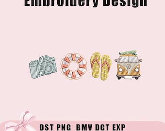 Cute Summer Embroidery Design, Set Mini Bundle Summer Embroidery Design, Beach Machine, Mini Summer Embroidery File, Embroidery Design