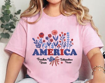 Diseño de bordado floral americano, archivo de bordado de flores silvestres patrióticas del 4 de julio, archivo de bordado del Día de la Independencia, diseño de bordado