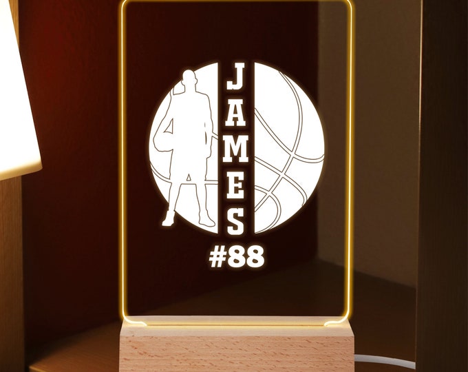 Basketball Personalized LED Night Light - Custom Gift for Fans Sport - Perfect for Sports Bedroom Décor - Gift on Birthday Basketball Player