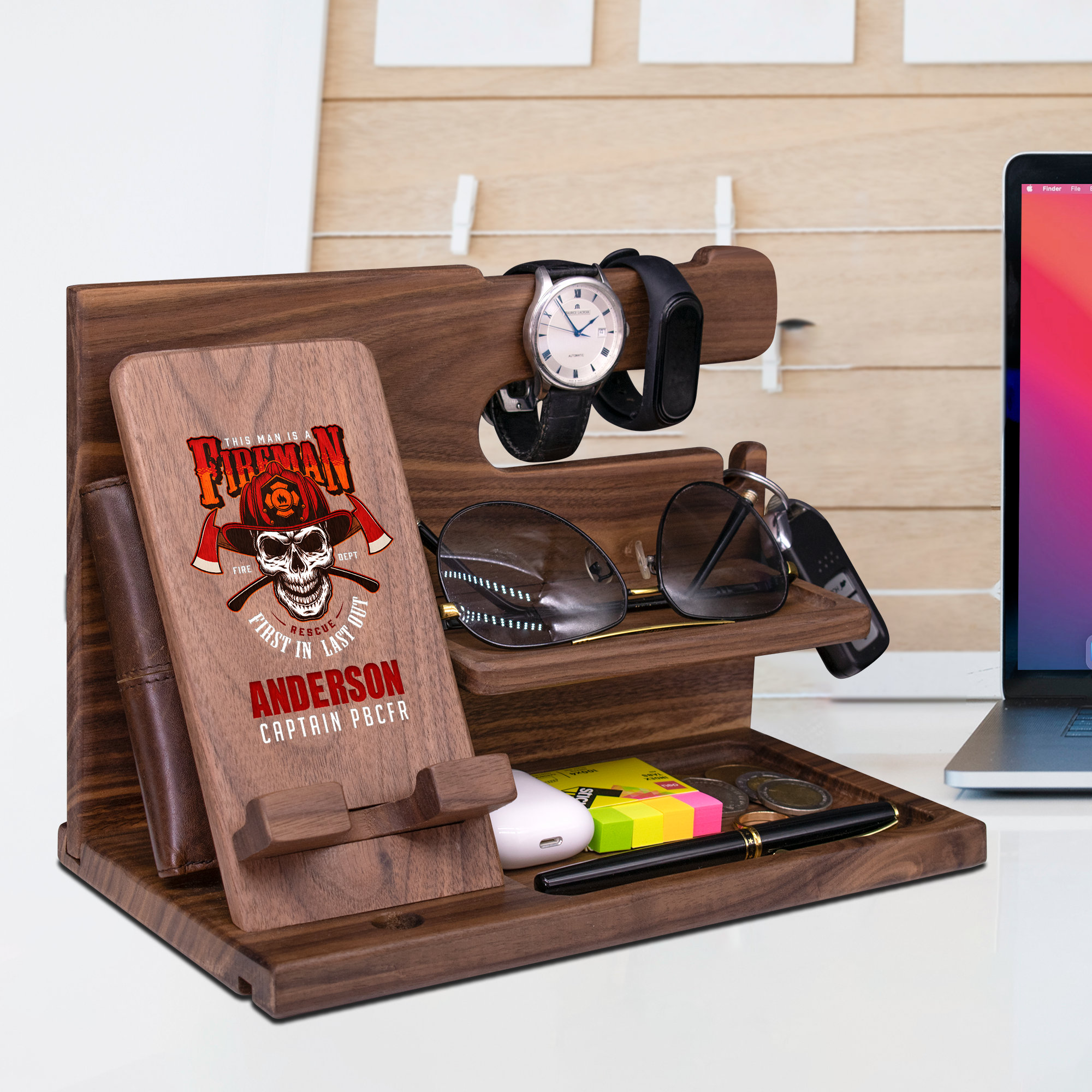 Wooden Desk Organizer, Office Desk Accessory for Man, New Job Gift for Him,  50th Birthday Gifts for Husband 