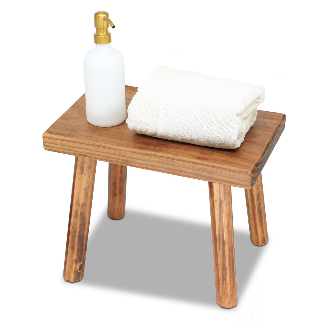 Wooden Stool Rustic 12 In, Small Bathroom Stool, Bath Seat, Wooden ...