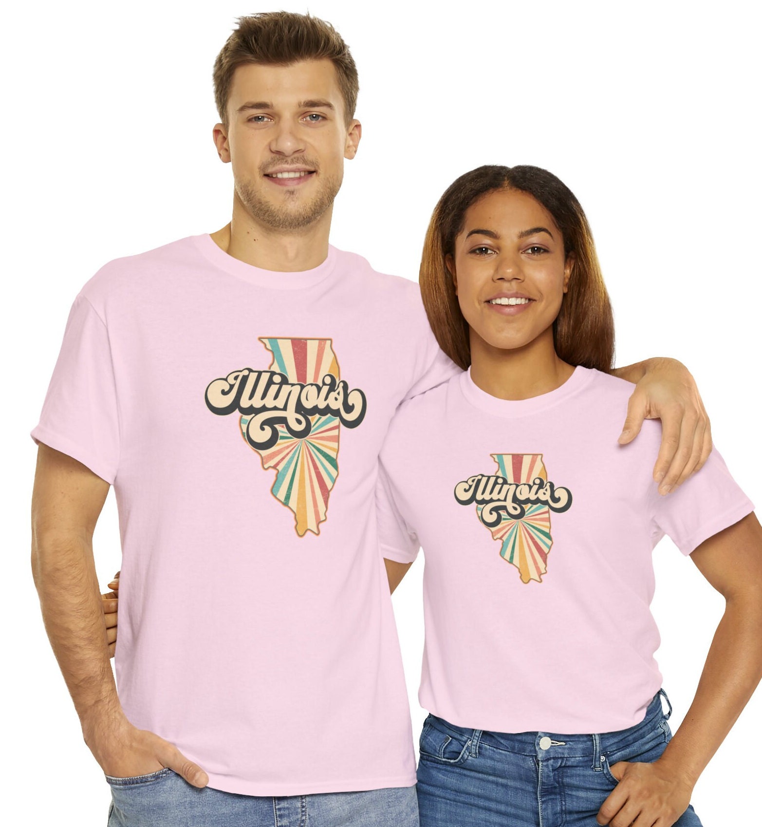 Discover State of Illinois Retro T-shirt, Cool Unisex Heavy Cotton Tee, Plus Sizes, Big and Tall