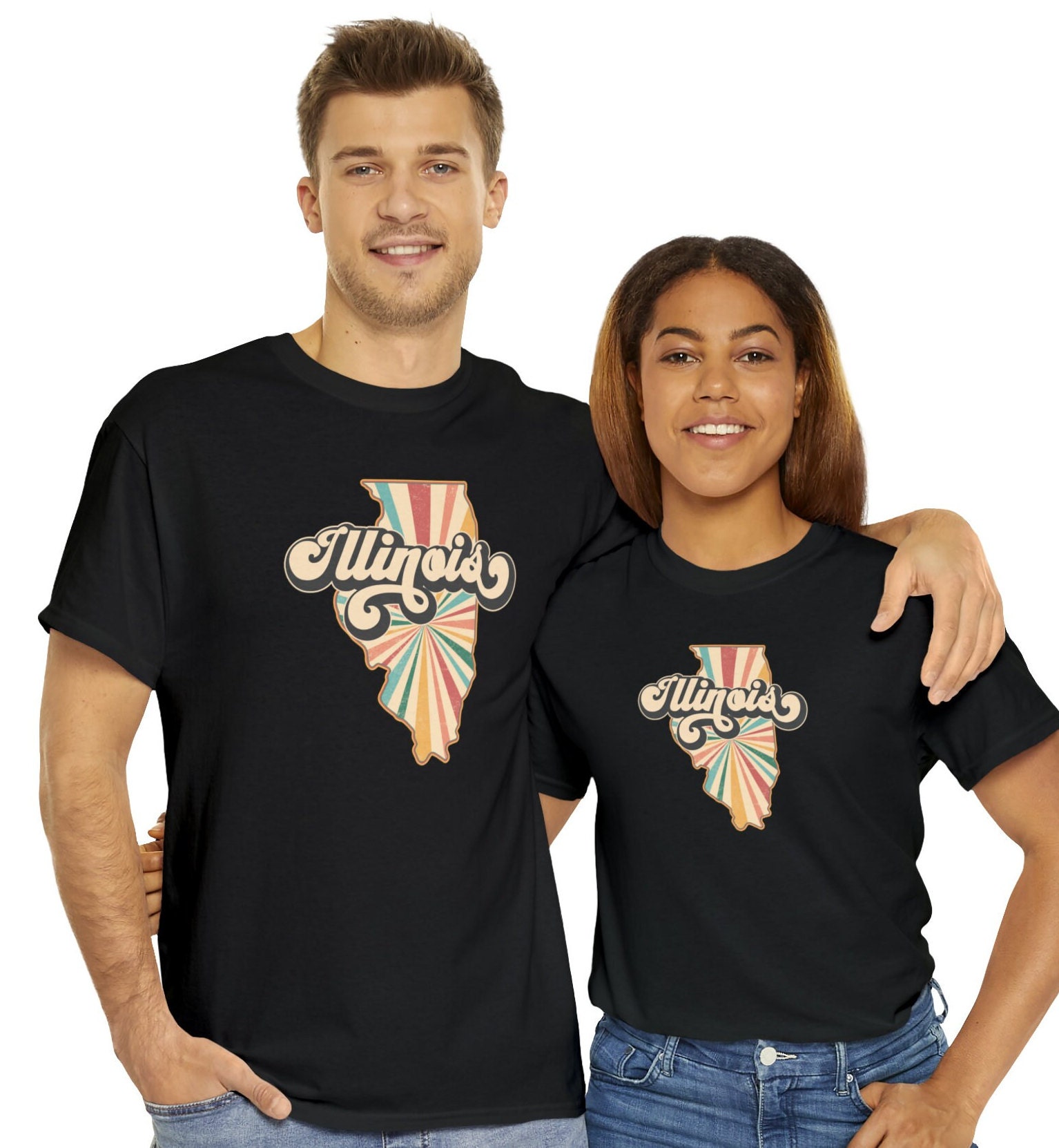 Discover State of Illinois Retro T-shirt, Cool Unisex Heavy Cotton Tee, Plus Sizes, Big and Tall