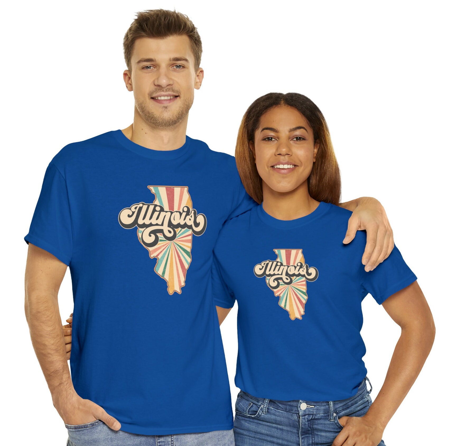 Discover State of Illinois Retro T-shirt, Cool Unisex Heavy Cotton Tee, Plus Sizes, Big and Tall