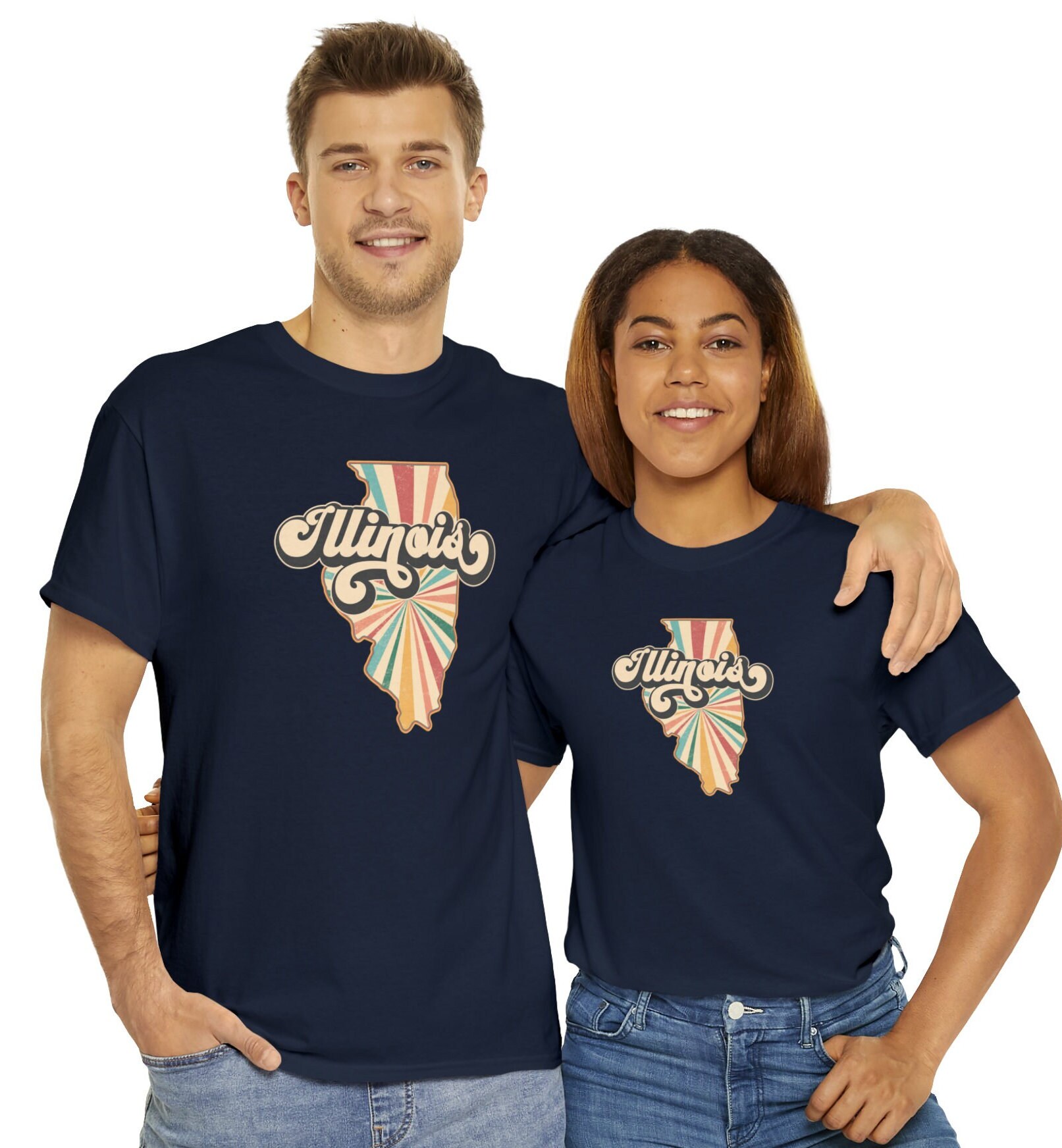 Discover State of Illinois Retro T-shirt, Cool Unisex Heavy Cotton Tee, Plus Sizes, Big and Tall