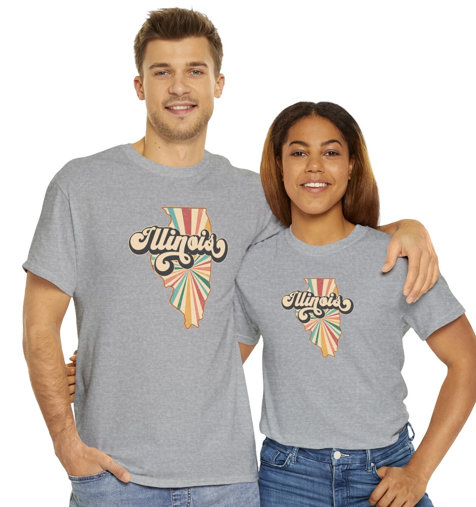 Discover State of Illinois Retro T-shirt, Cool Unisex Heavy Cotton Tee, Plus Sizes, Big and Tall