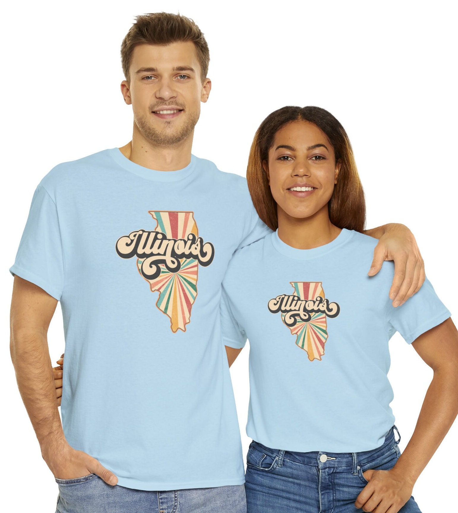 Discover State of Illinois Retro T-shirt, Cool Unisex Heavy Cotton Tee, Plus Sizes, Big and Tall