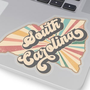 Adesivo retrò dello stato della Carolina del Sud, adesivi Kiss-Cut, fantastico design di sfondo con più colori. Clemson, Calcio