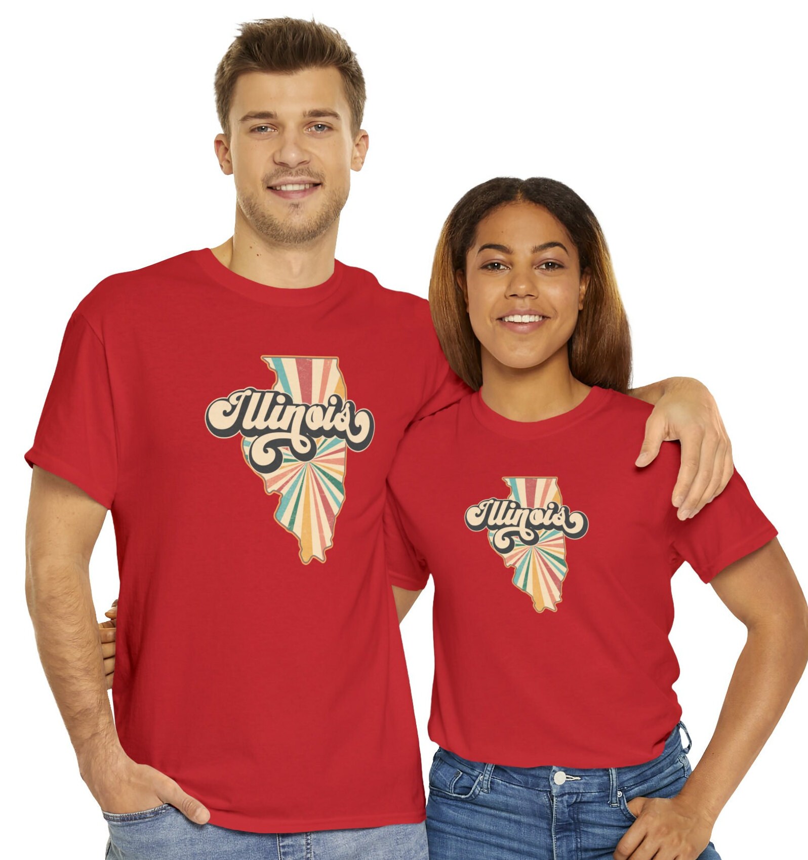 Discover State of Illinois Retro T-shirt, Cool Unisex Heavy Cotton Tee, Plus Sizes, Big and Tall