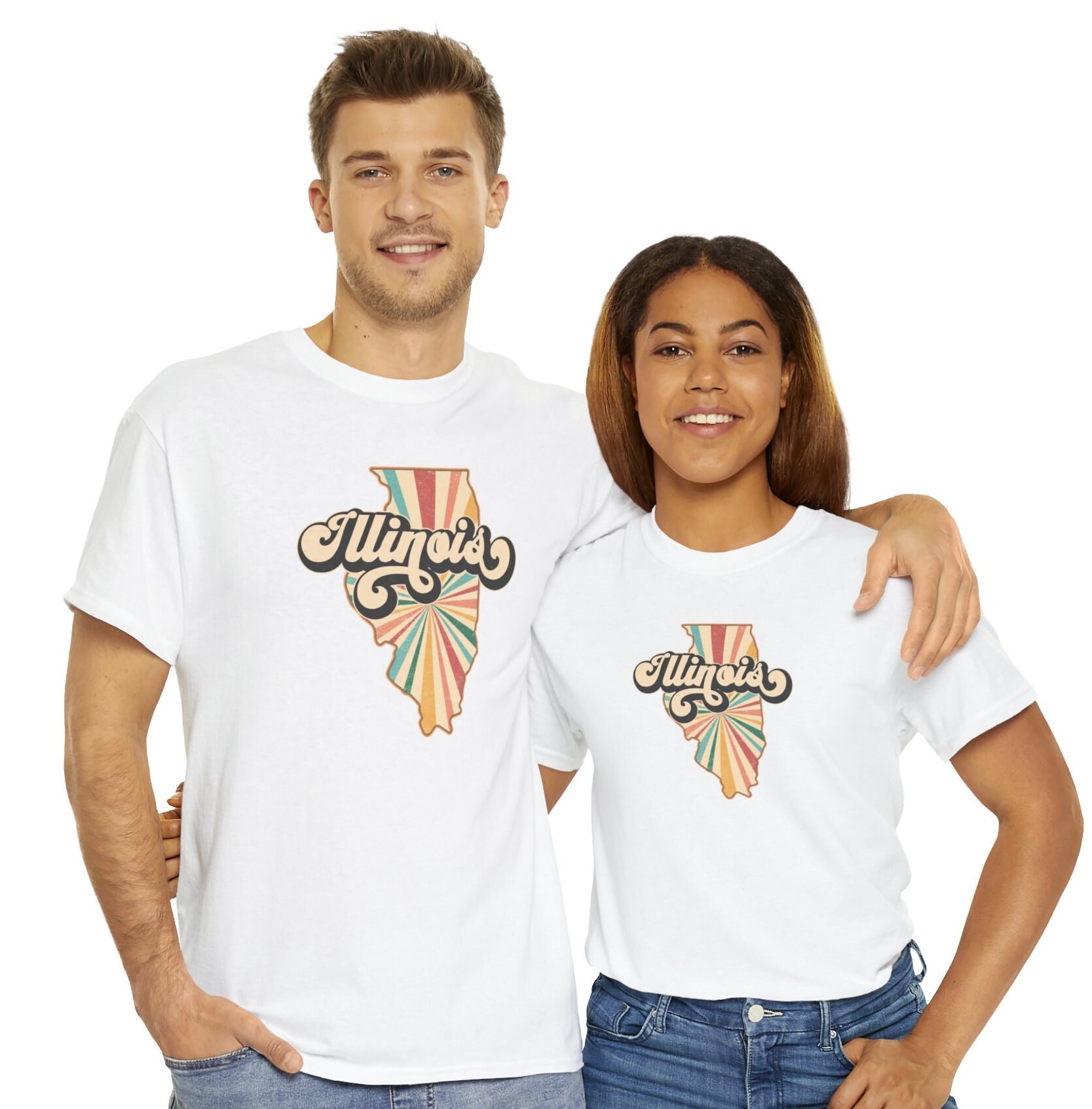 Discover State of Illinois Retro T-shirt, Cool Unisex Heavy Cotton Tee, Plus Sizes, Big and Tall