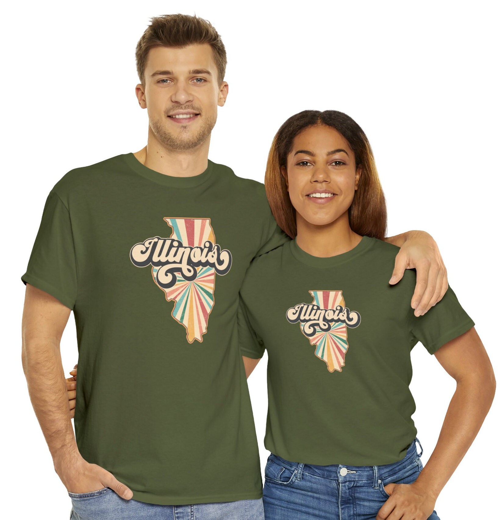 Discover State of Illinois Retro T-shirt, Cool Unisex Heavy Cotton Tee, Plus Sizes, Big and Tall