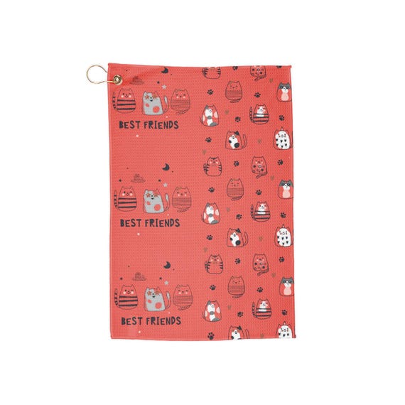 Cute Cat Pattern Golf Towel, Best Friends Design Golf Towel, Fun Golf Towel, Unique Golf Gift for Cat Lovers, Golf Accessories