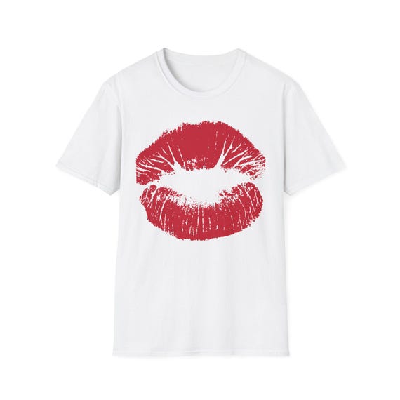 Kiss Print Unisex Softstyle T-Shirt | Cute Graphic Tee, Valentine's Day Gift, Casual Wear, Love Theme, Romantic Shirt