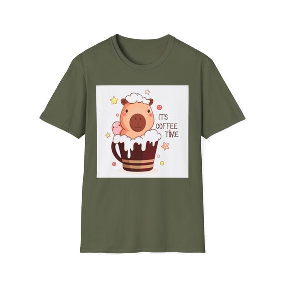 Cute Coffee Time Unisex T-Shirt, Fun Coffee Lover Tee, Gift for Baristas, Casual Everyday Wear, Quirky Animal Shirt, Birthday Present