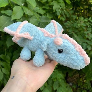 Crochet Dragon Plushie - Small Blue & Pink Amigurumi Toy
