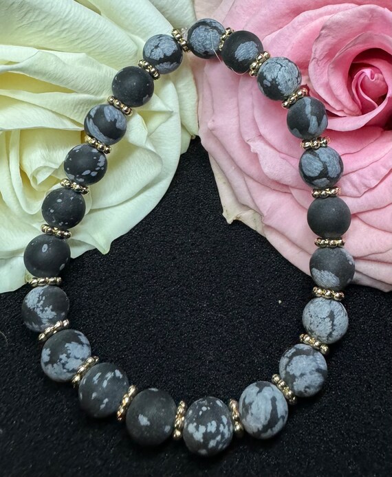 スノーフレークオブシディアンブレスレットセット - Etsy 日本