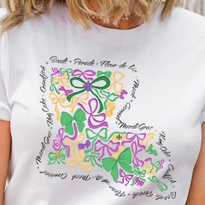 Mardi Gras Shirt, Louisiana Ribbon Tee, Crawfish Beads Tee, King Cake Tee, Carnival Shirt, NOLA Vneck Tee, Fleur De Lis Tee, Masquerade Tee