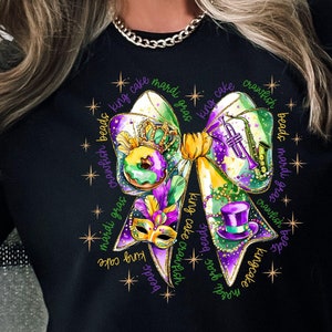 Mardi Ribbon Shirt, Fat Tuesday Tee, Kings Cake Tee, Crawfish Beads Tee, Masquerade Tee, Jester Hat Tee, Mardi Gras Tee, Coquette Mardi Tee