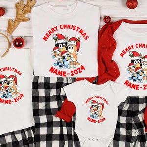 Custom Bluey Shirt, Personalized Xmas Tee, Merry Christmas Tee, Xmas Bingo Shirt, Bandit Heeler Tee, Chilli Heeler Tee, Family Xmas Shirt