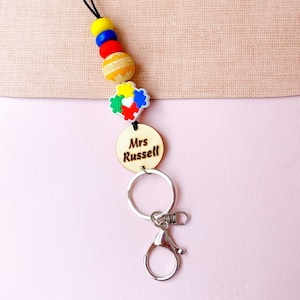 Autisme Leraar Gepersonaliseerde Naam Beaded Lanyard, Office ID Lanyard, Key Lanyard, Cadeau voor leraar