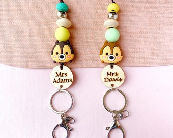 Personalisiertes Chip-und-Chap-Lanyard, Lehrer-Lanyard mit Namen, Perlenstickerei