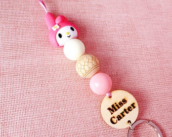 Personalisiertes Namens-Lanyard für Lehrer im My Melody-Stil, Schul-Lanyard mit individuellem Namen