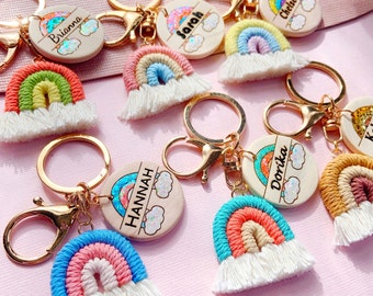 Personalized Macrame Rainbow Keyring / Custom Name Glitter Rainbow Keychain / Custom Made Name Keyring / Gifts