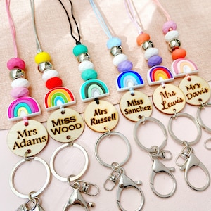 Rainbow Personalized Name Teacher Lanyard, Office ID Lanyard, Key Lanyard, Gift for Teacher, Teacher Lanyard, School Lanyard, Name Lanyard