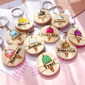 Personalized Glitter Ice Cream Keychain: Custom Name Keyring