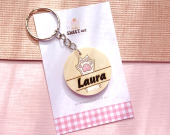 Personalized Glitter Paw Keychain: Custom Name Keyring