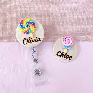 Lollipop Wooden Name Badge Reel / Ice Cream Cupcake Nurse Personalized Name Badge / Custom Made Nurse Name Badge Reel