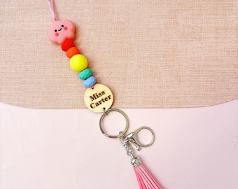Personalisiertes Lehrer-Lanyard mit bunten Perlen, individueller Namens-Schlüsselanhänger, Geschenk zur Wertschätzung von Lehrern