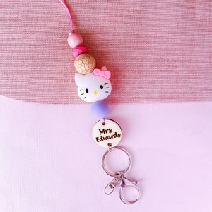 Adorable tour de cou personnalisé avec prénom Kitty, tour de cou pour chat, tour de cou pour carte d'identité, tour de clé, cadeau pour professeur