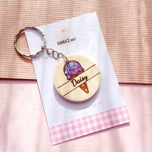 Personalized Glitter Ice Cream Keychain: Custom Name Keyring