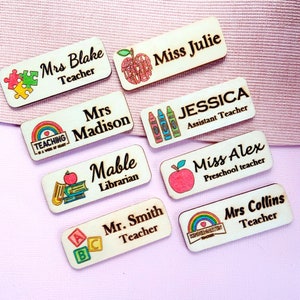 Teacher Wooden Name Badge Tag / School Personalized Name Badge / Custom Made Name Tag / Teacher Name Badge / School Badge / Teacher Gifts