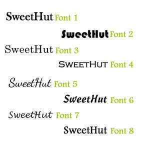 May include: A comparison of eight different font styles for the word "SweetHut". The fonts range from simple and clean to more decorative and playful.