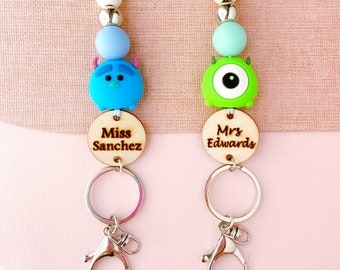 Personalisiertes Lehrer-Lanyard mit Comicfigur, Namensschild nach Wunsch, Geschenk für Lehrer