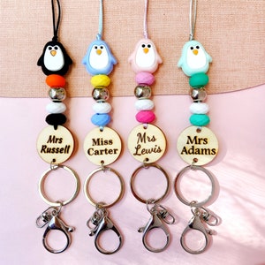 Penguin gepersonaliseerde naam leraar Lanyard, Office ID Lanyard, Key Lanyard, cadeau voor leraar