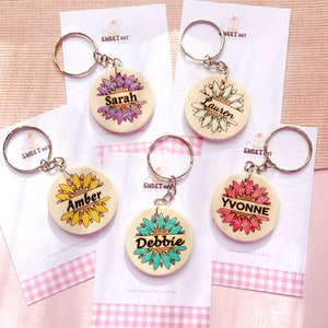 Glitter Chrysanthemum Name Keyring: Personalized Floral Keychain