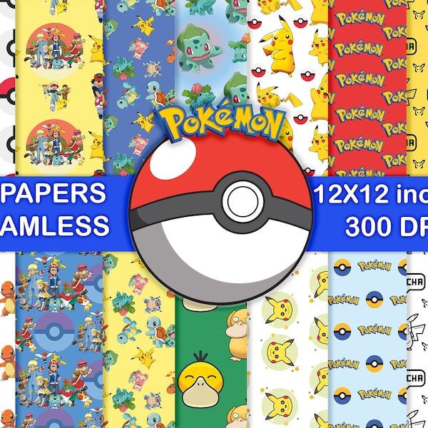 14 Pokemon digitales Papier, maximale Qualität 300 dpi, Instant Download, Scrapbooking druckbare Designs Anime Pokeball jpg,