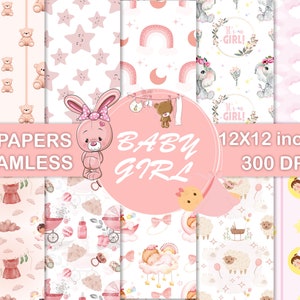 Paquete De Papel Para Niña Bebé, Papeles Para Niña Recién Nacida, Fondo Rosa De Guardería, Álbum De Recortes De Bebé, Baby Shower, Osito De Peluche, Patrones Sin Costuras, Papeles De Color Rosa