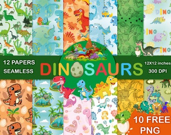 Dinosaur Papers, Dinasour Scrapbook Papers, Jurassic Papers, Digital Printable Papers, Seamless Dinasour Background, High Quality, Free PNG