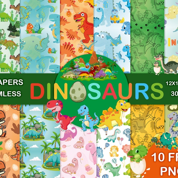 Dinosaur Papers, Dinasour Scrapbook Papers, Jurassic Papers, Digital Printable Papers, Seamless Dinasour Background, High Quality, Free PNG