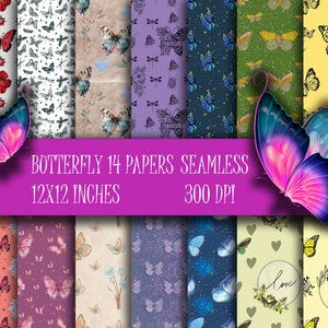 Papier numérique sans couture papillons, fond de papillons, papiers de scrapbooking papillons, papiers de fête papillons, téléchargement immédiat, 300 ppp