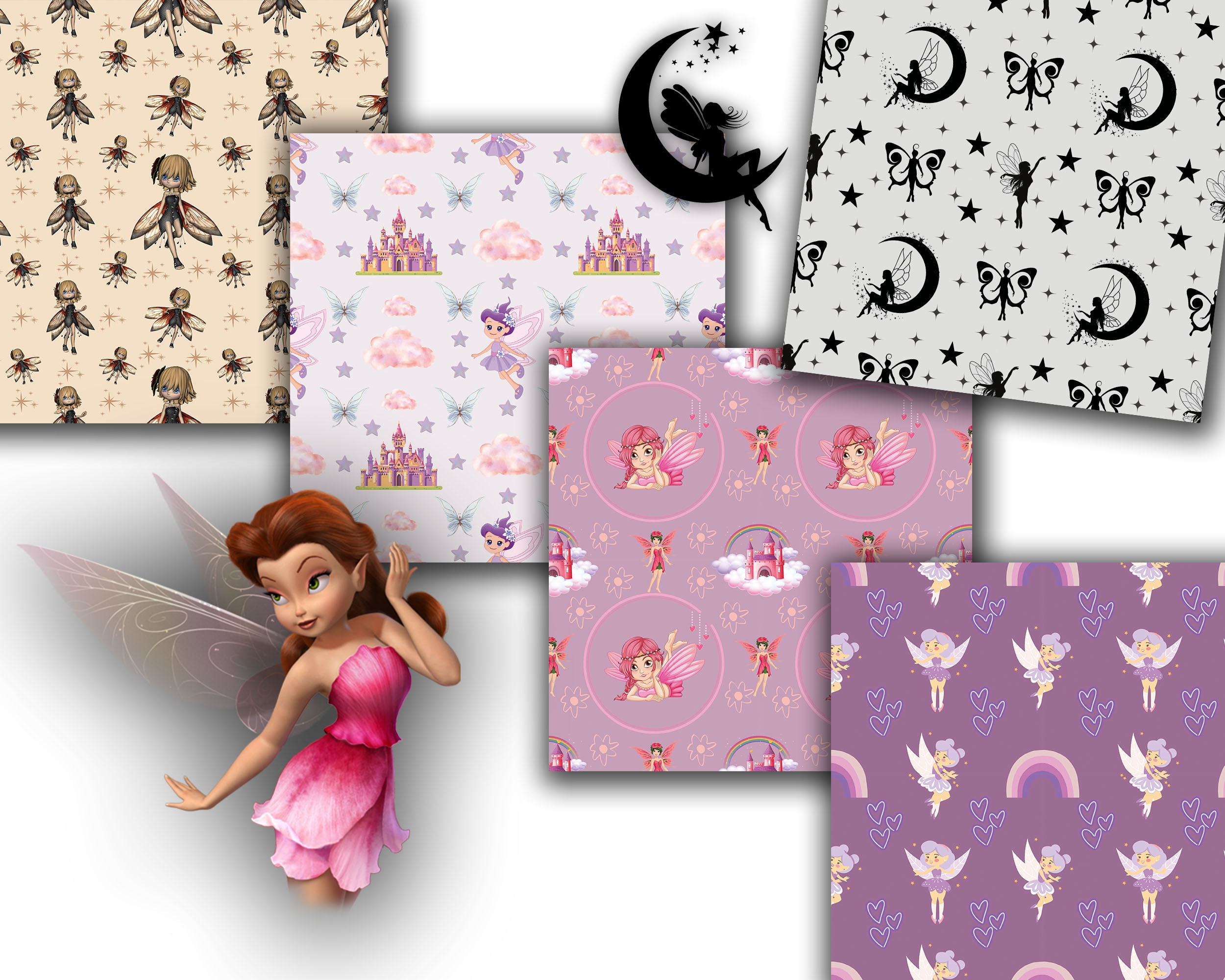14 Fairy Girls Digital Papers Cute Little Fairy Girls Patterns ...