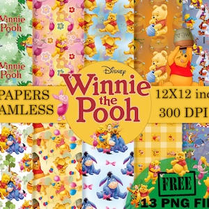 Winnie l’ourson ensembles de papier numérique, fête à thème Winnie Pooh, fond de porcelet ourson tigrou, papiers Winnie Friends, papier sans couture, PNG