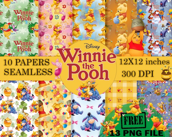 Winnie the Pooh Digital Paper Sets, Winnie Pooh Theme Party,  Pooh Bear Tigger Piglet Background, Winnie Friends Papers, Seamless Paper, PNG