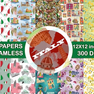 Carta digitale Italia, carta per scrapbooking, carta per diario digitale Italia, modelli senza soluzione di continuità, pacchetto di carta digitale stampabile Italia, alta qualità