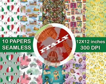Italy Digital Paper, Scrapbooking Paper, Italy Digital Journal Paper, Seamless Patterns, Italy Printable Digital Paper Pack, High Quality