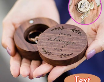 Custom Wooden Ring Box with Text, Personalized Engagement Ring Box, Custom Wedding Ring Box, Engrave Name Ring Box  for Anniversary Gift